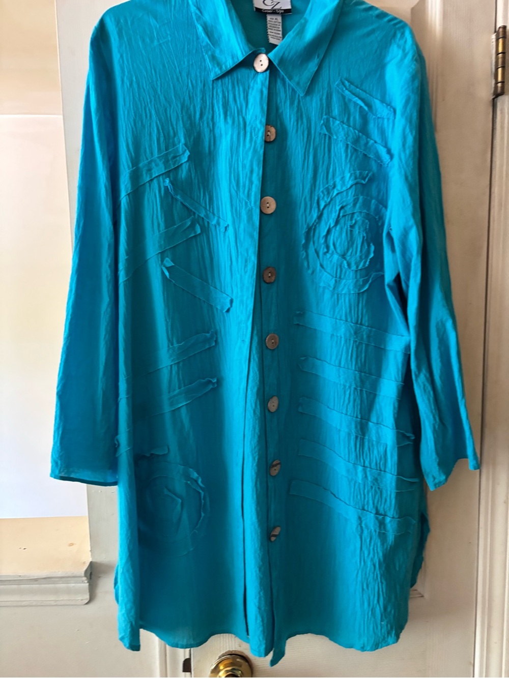Lightweight Turquoise Button-Front Women's blouse/ coverup
